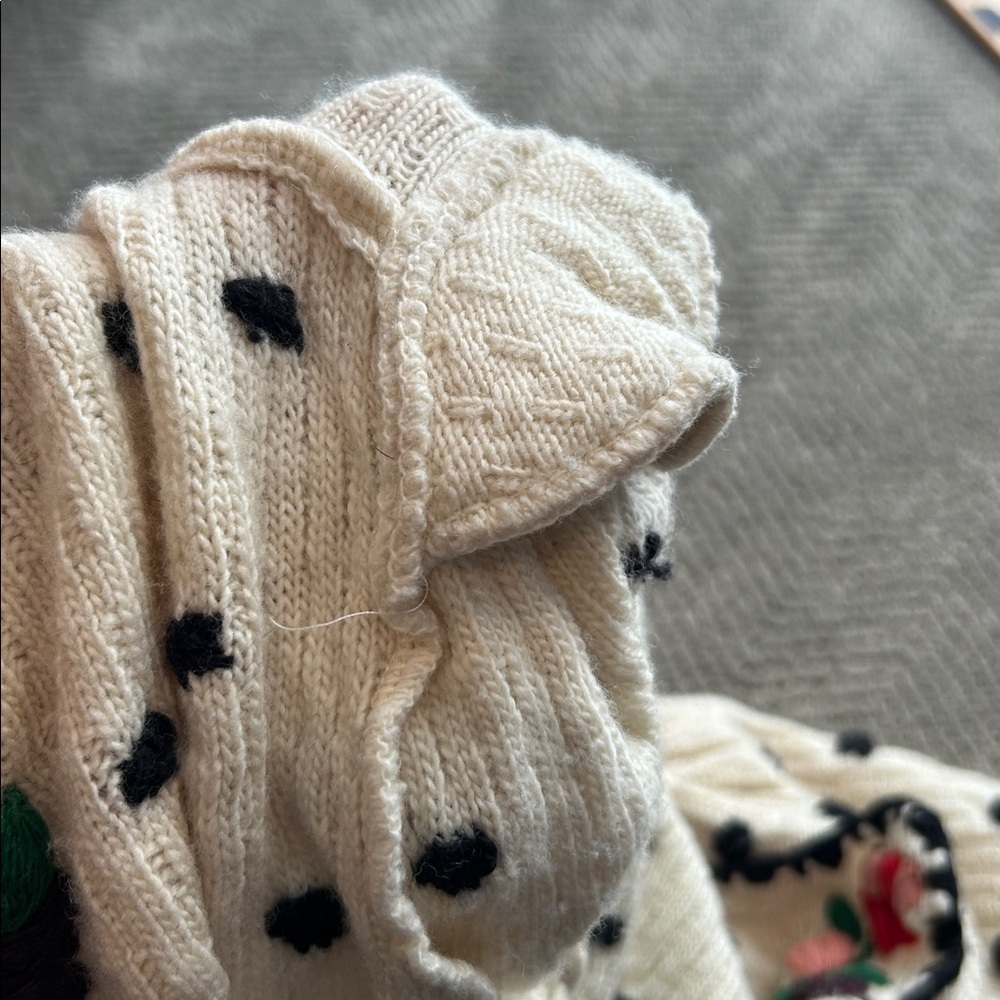 TACH Black and Cream Polka Dot Cardigan Farah Hand-Knitted Wool Cardigan SZ XS - Picture 12 of 15